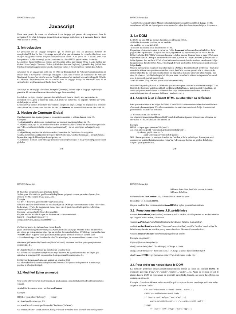 Introduction au langage JavaScript | PDF | JavaScript | Modèle d'objet ...