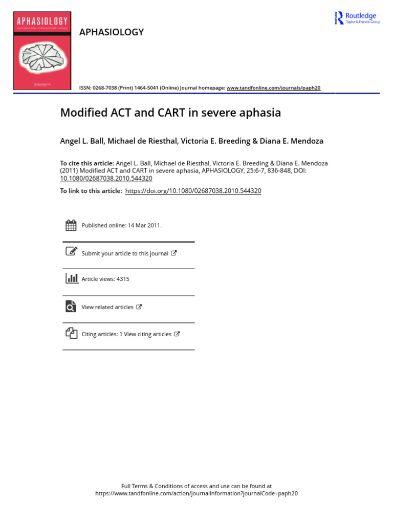 Modified ACT and CART in Severe Aphasia | PDF | Aphasia | Speech