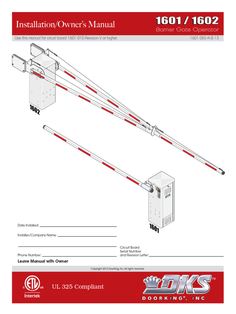 Cancela Door King 1601080 Gate Operator Download Free PDF