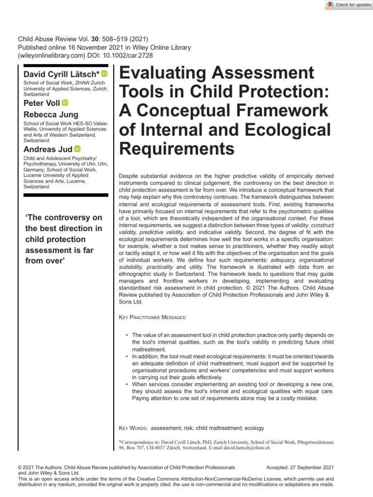 Evaluating Child Protection Assessment Tools | PDF | Validity ...