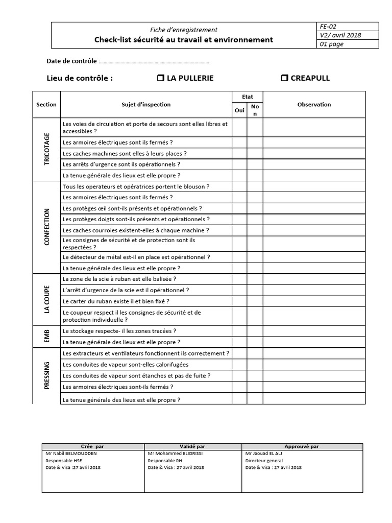 Check-list Sécurité au Travail FE-02 | PDF | Sécurité