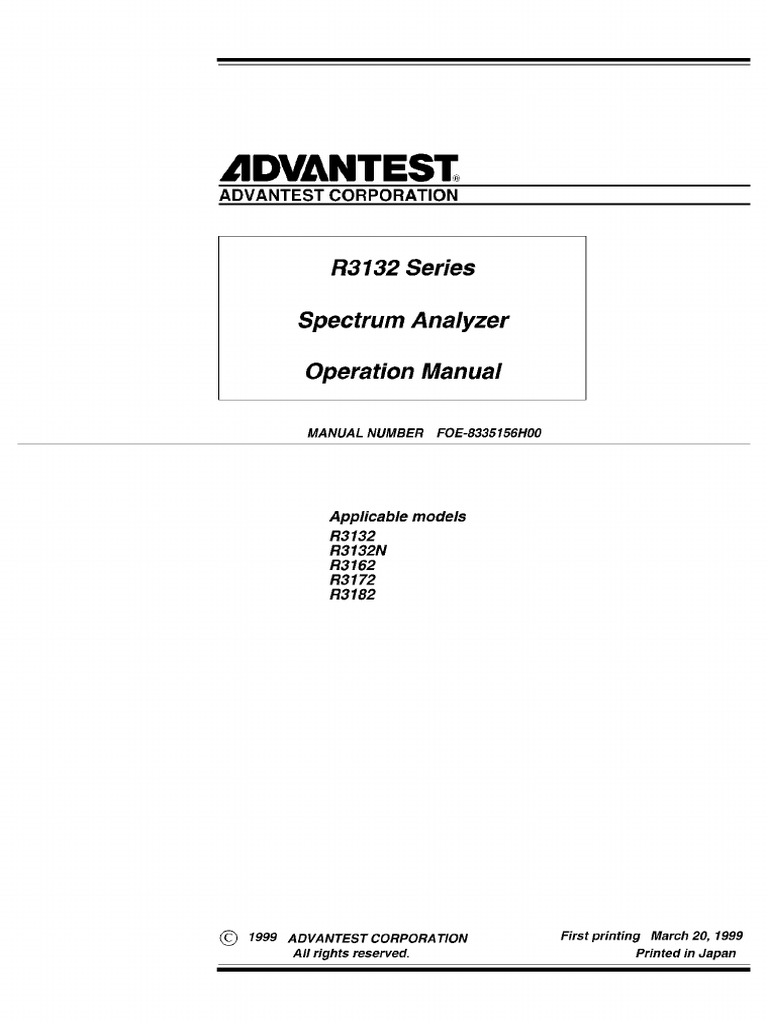 R3182 Series Operation Manual | PDF