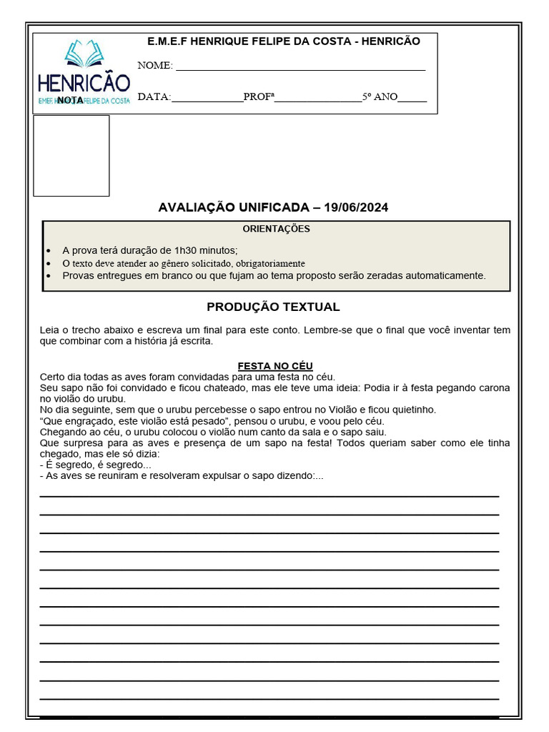 Produção Textual 5° Ano | PDF