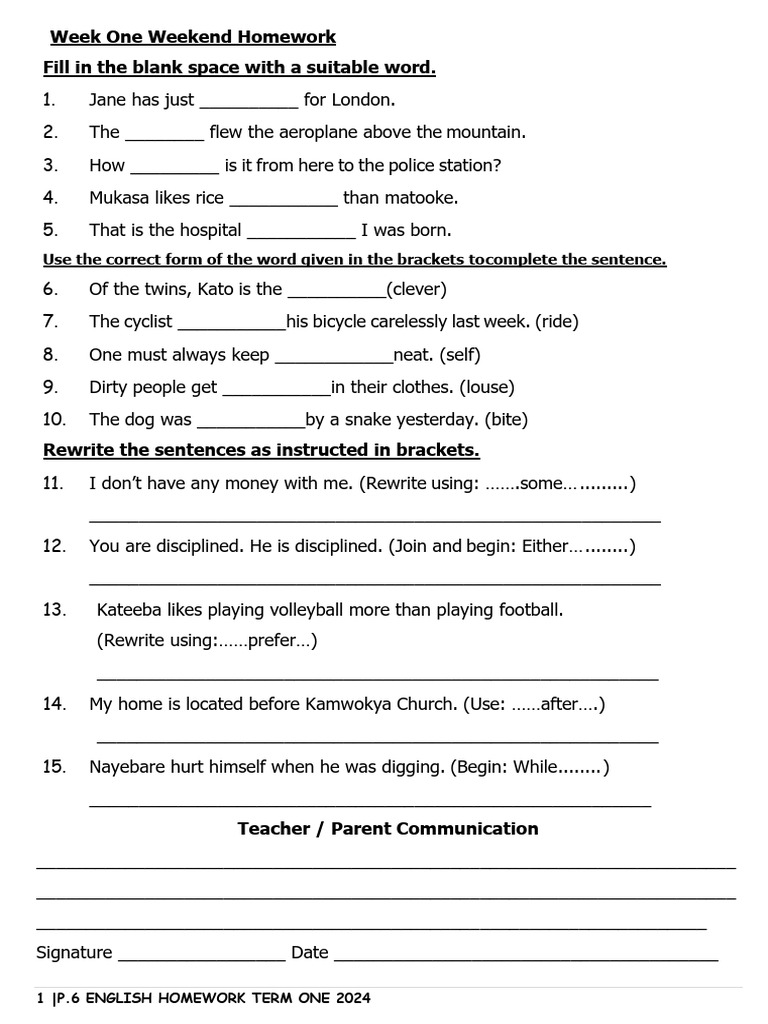 P.6 English Homework Term 1 2024 | PDF | Police | Conductor (Rail)