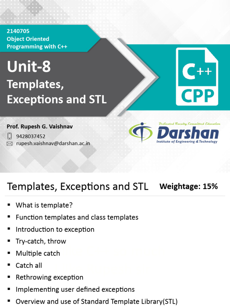 C++ Templates, Exceptions, and STL Guide | PDF | C++ | Object Oriented ...