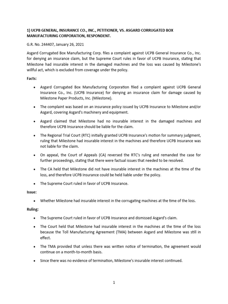 Finals Cases 1 13 Com Law | PDF | Insurance | American International Group