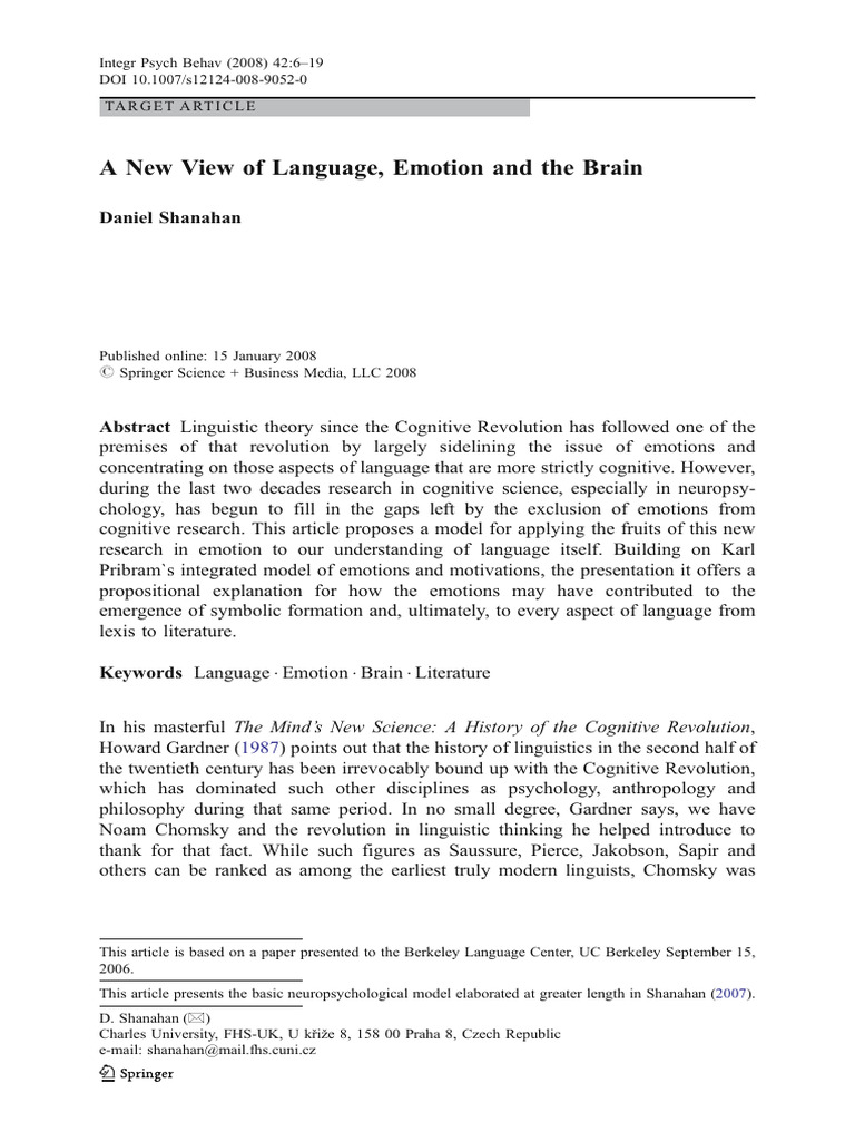 Language, Emotion, and the Brain Explained | PDF | Emotions | Limbic System