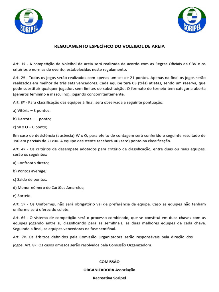 Regulamento do Voleibol de Areia 2023 | PDF