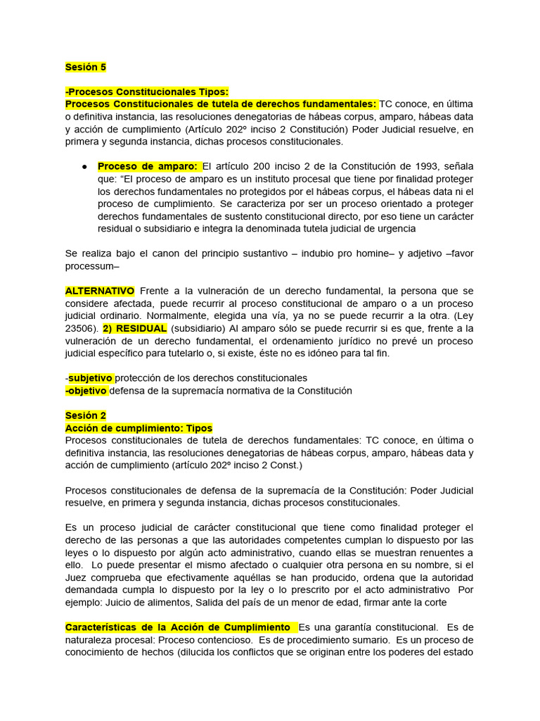 Procesos Constitucionales y Amparo | PDF | Habeas corpus | Ley procesal