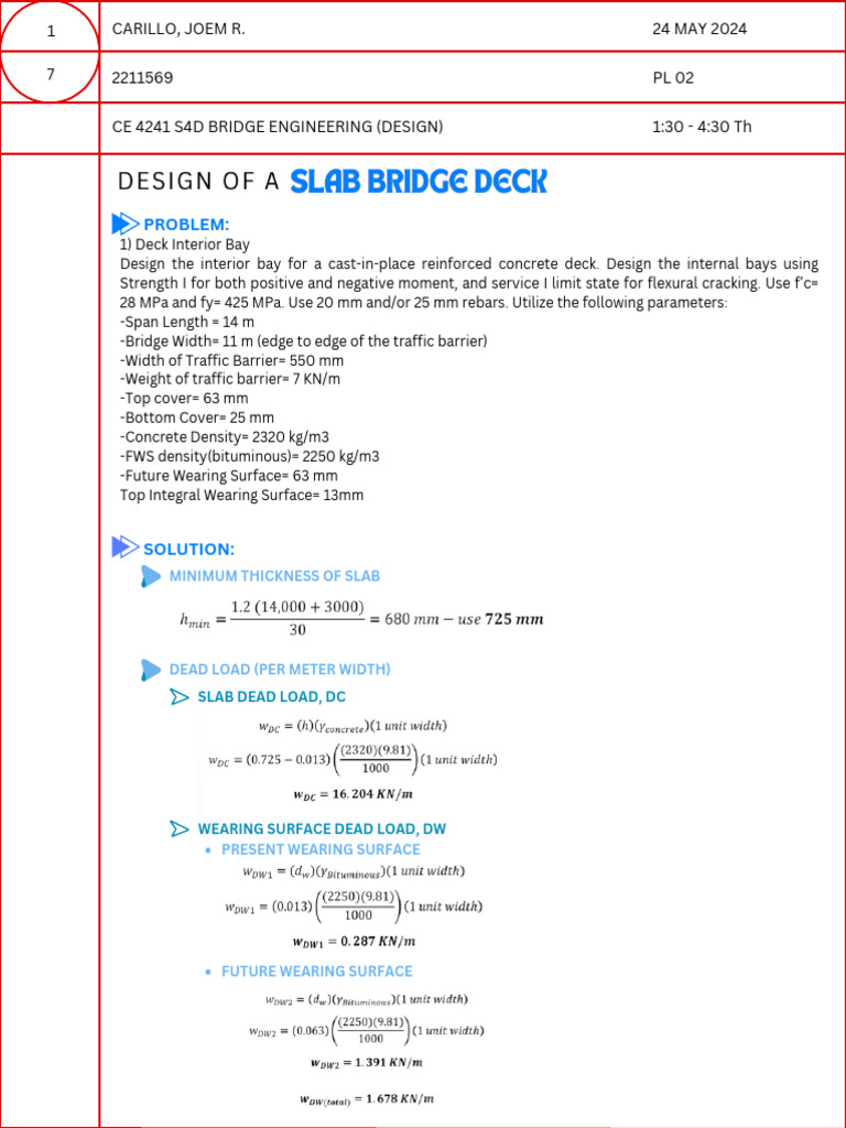 Bridge Deck Design for CE 4241 Course | PDF | Strength Of Materials ...