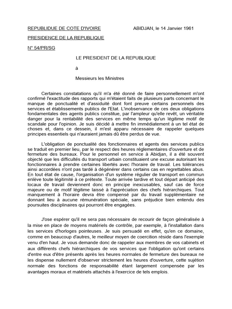 Rappel sur la Ponctualité des Fonctionnaires | PDF