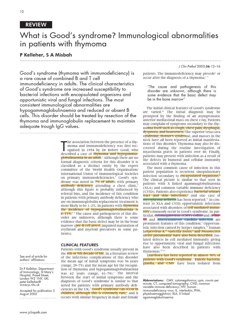 GOOD SYNDROME PDF Thymus Immunodeficiency