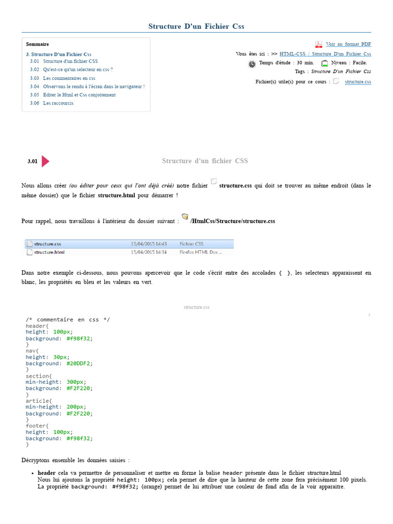 3 Eprojet - HTML Css Structure Fichier Css | PDF | Html | Informatique