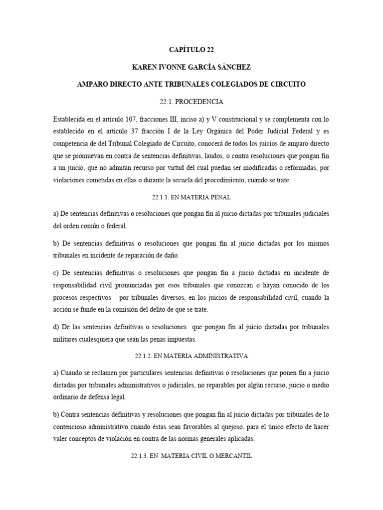 CAPÍTULO 22. Amparo Directo Ante Tribunales Colegiados de Circuito ...