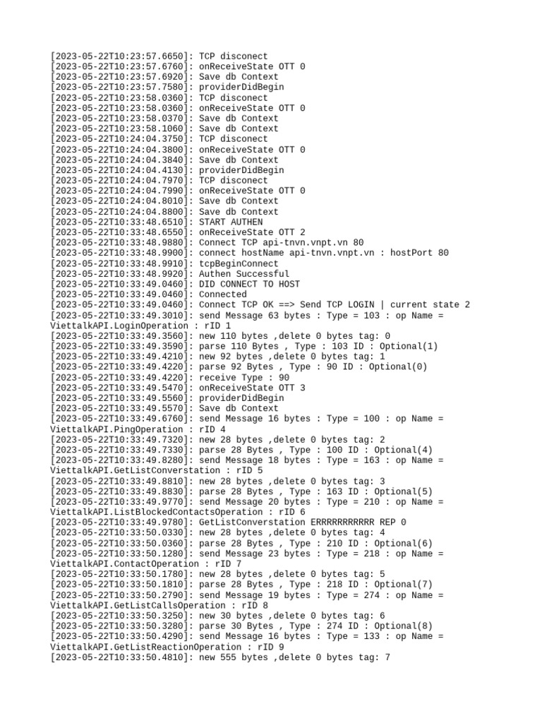 TCP Connection and API Operations Log | PDF | Transmission Control ...