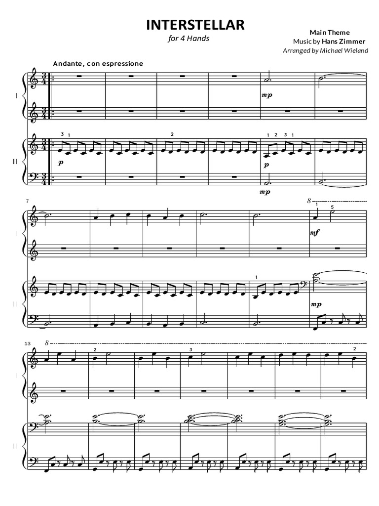 Interstellar Main Theme 4 Hands Easy | PDF