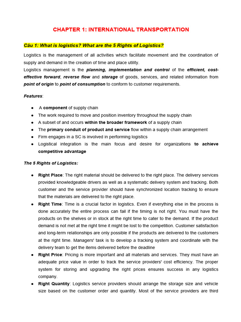 Logistics and International Transport | PDF | Logistics | Cargo