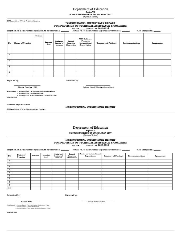 GuiCD IS Form 07 Instructional-Supervisory-Report | PDF | Pedagogy ...