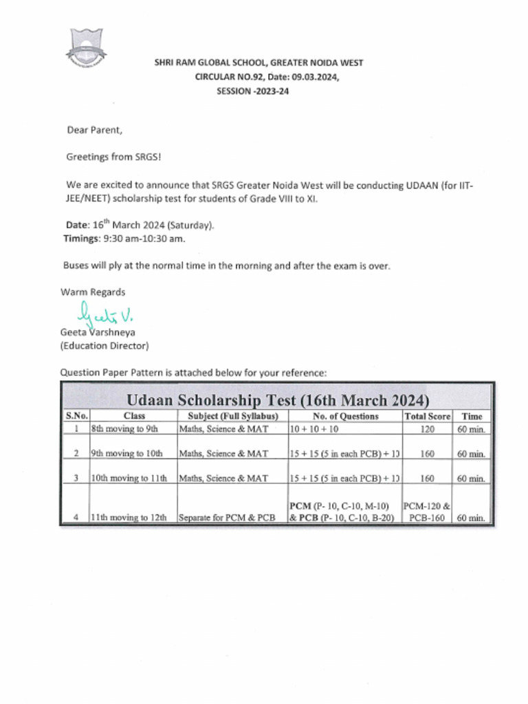 UDAAN Scholarship Test | PDF