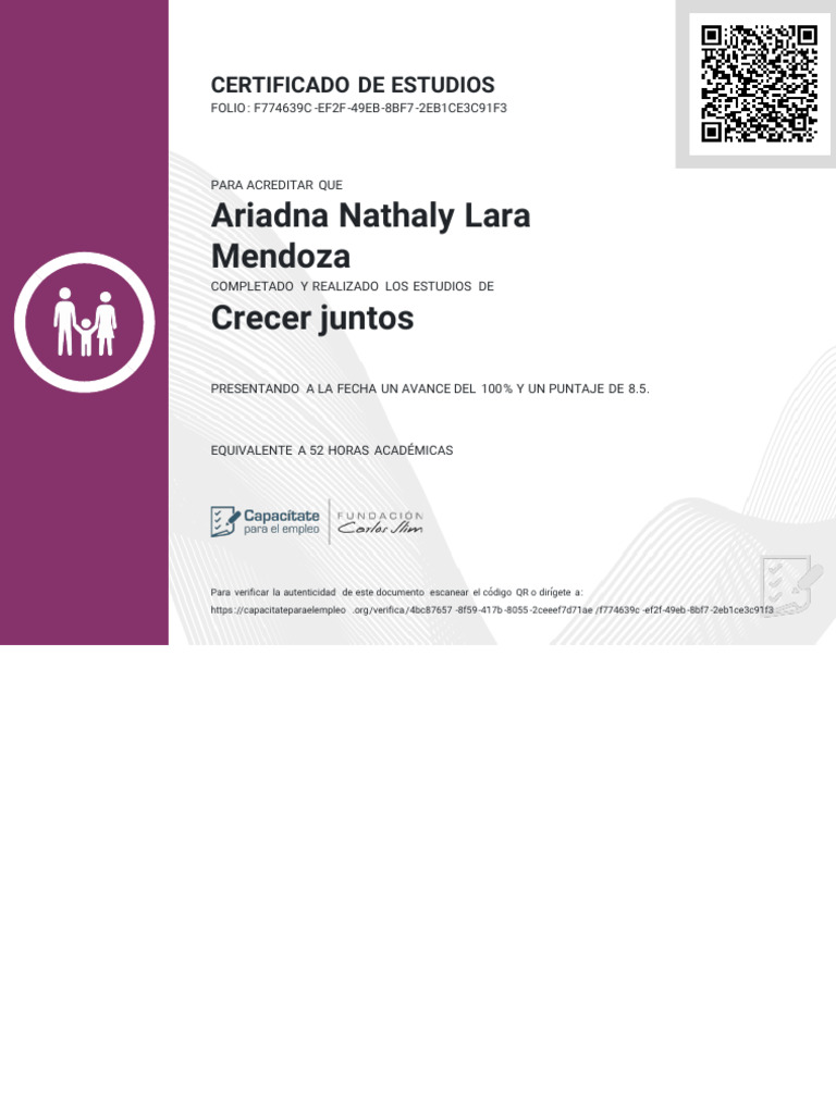 Certificado de Estudios Ariadna Lara | PDF | Crecimiento personal y ...