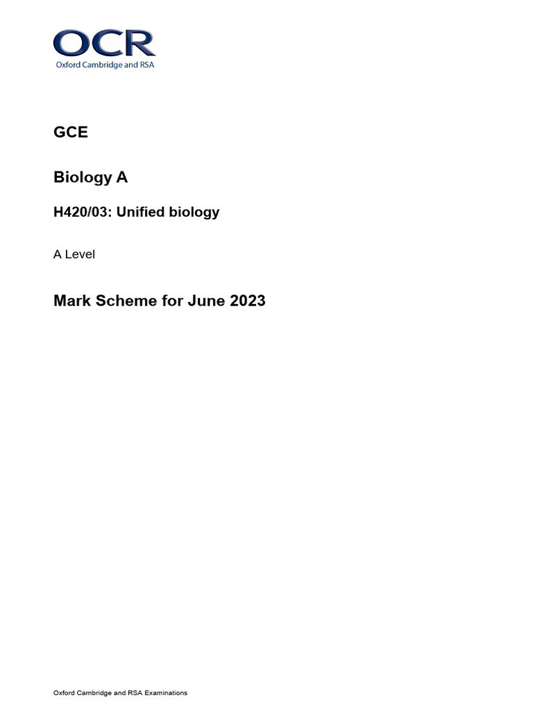 June 2023 Biology A Level Mark Scheme | PDF | Enzyme | Active Site