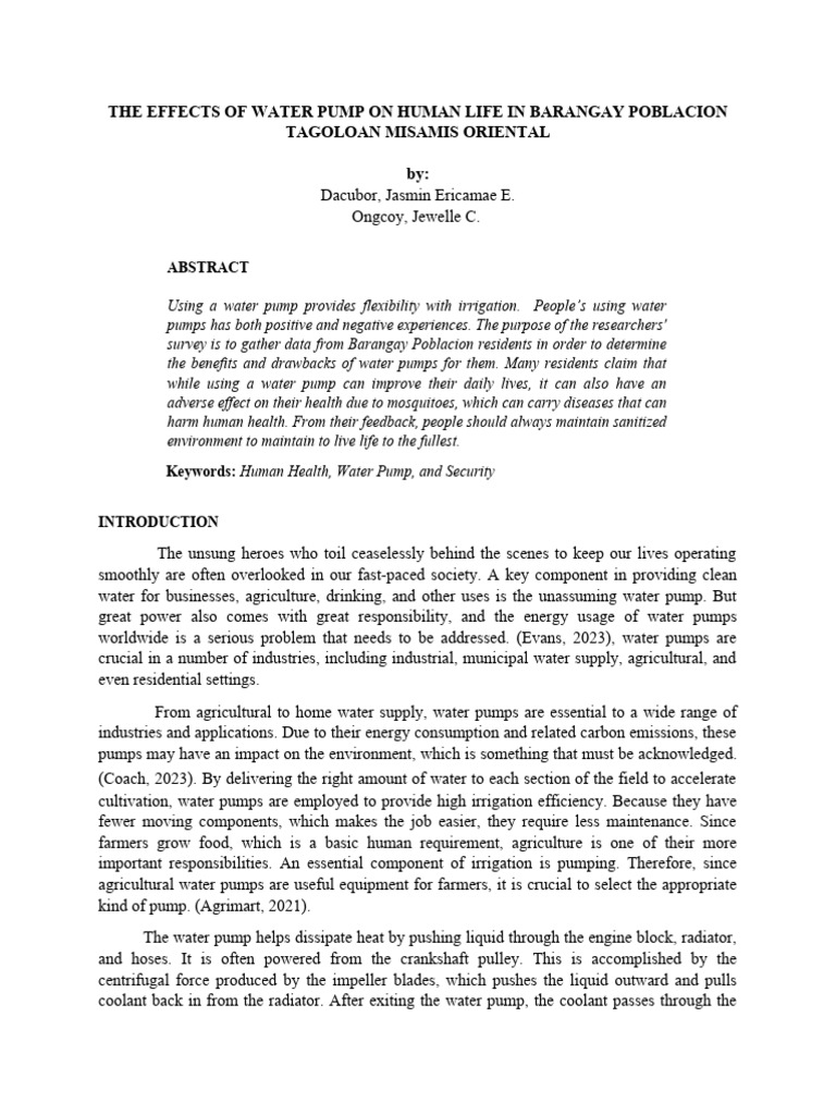 Water Pump Impact on Health in Tagoloan | PDF | Water | Fresh Water