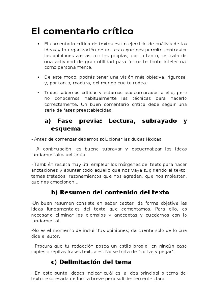 El comentario crítico | Autor | Conocimiento