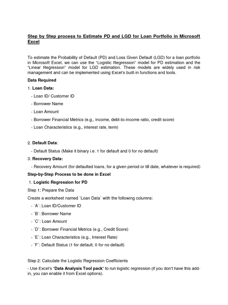 Estimating PD and LGD in Excel | PDF | Logistic Regression | Regression ...