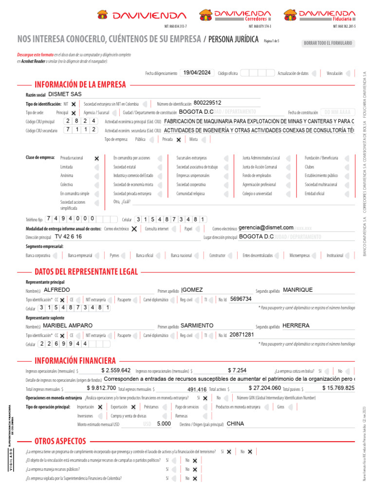 Formato NIC Empresa Davivienda | PDF | Bancos | Corrupción política