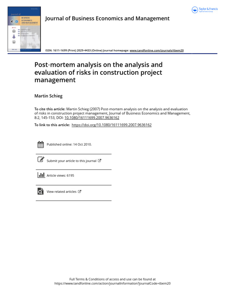 Post Post Mortem Analysis On The Analysis and Evaluation of Risks in ...