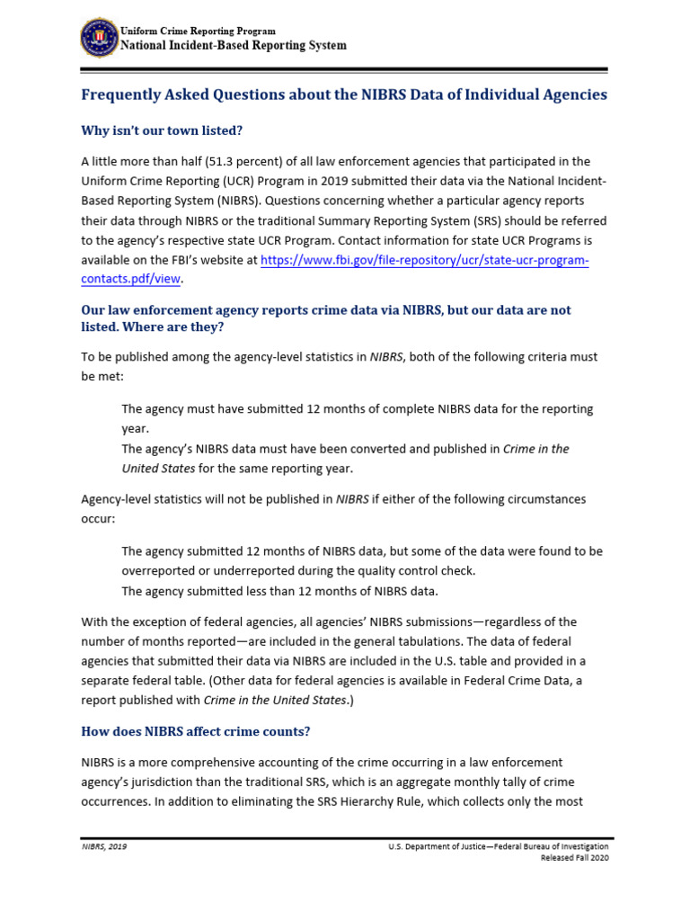 Frequently - Asked - Questions - About - NIBRS - Individual - Agency ...