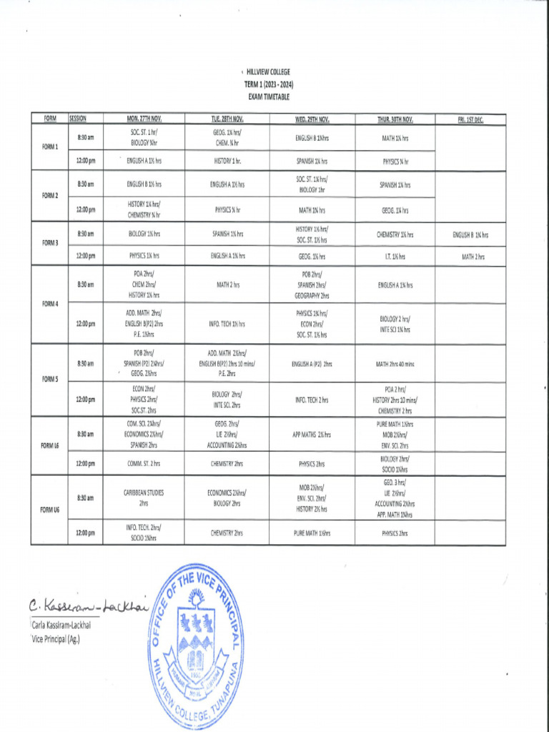 Exam Timetable Term 1 2023 2024 Pdf