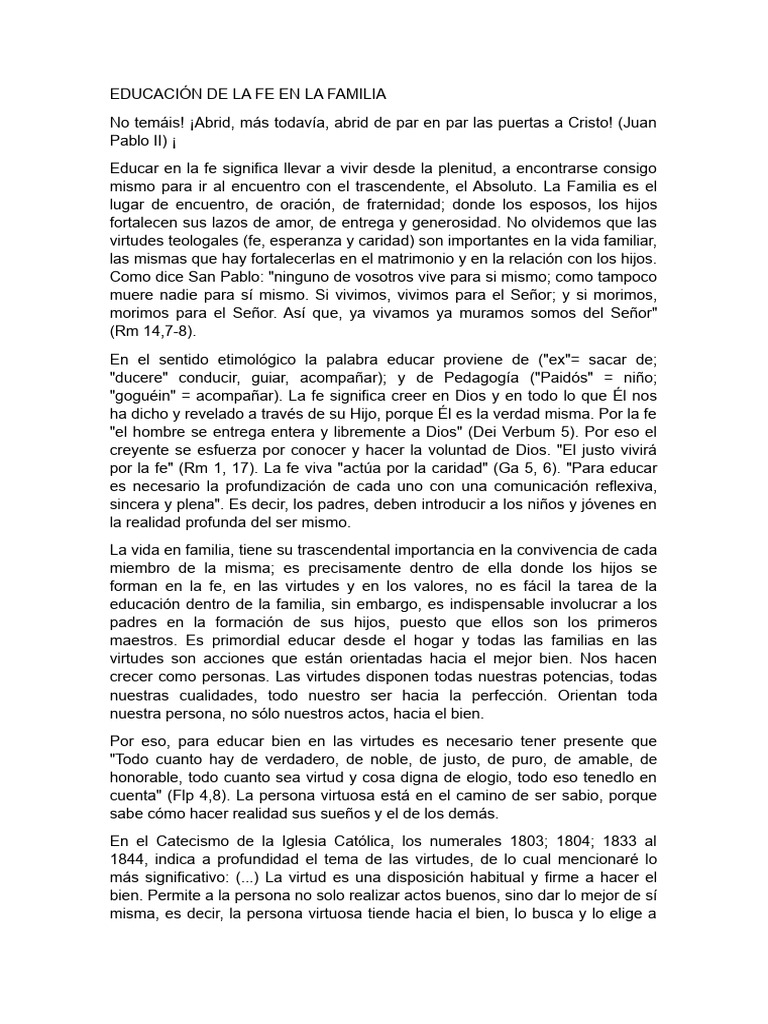 Educación de La Fe en La Familia Espiritualidad | PDF | Fe | Virtud