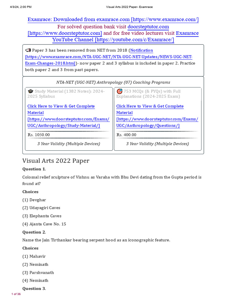 UGC Visual Arts 2022 Paper | PDF | Lithography | Printmaking