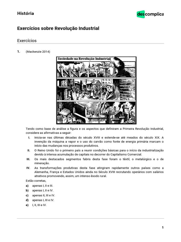 Exercícios sobre a Revolução Industrial | PDF | Revolução Industrial ...