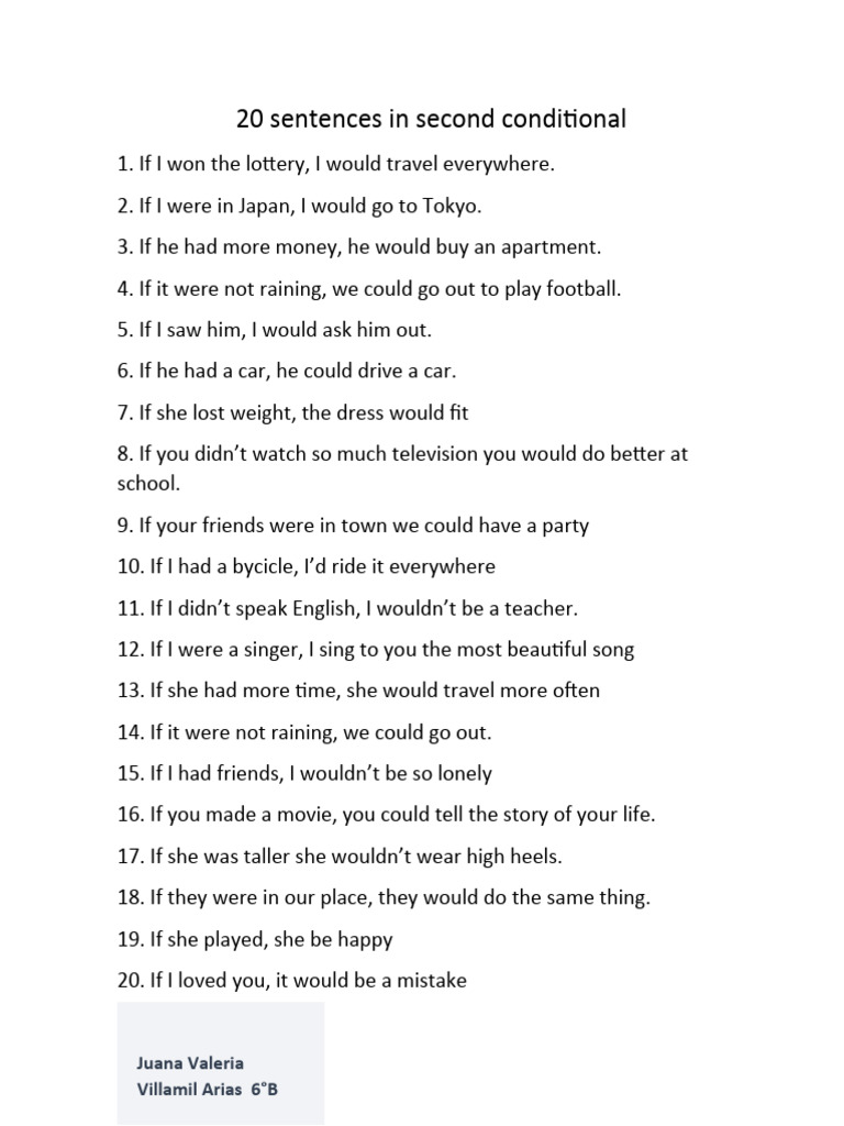20 Sentences in Second Conditional | PDF
