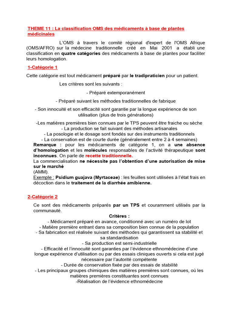 Classification OMS des Médicaments Plantes | PDF | Essai clinique ...