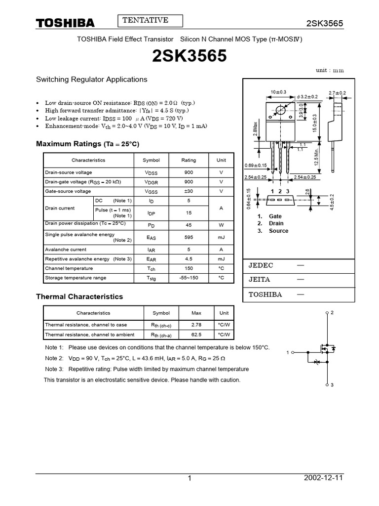 2SK3565 | PDF | Field Effect Transistor | Mosfet