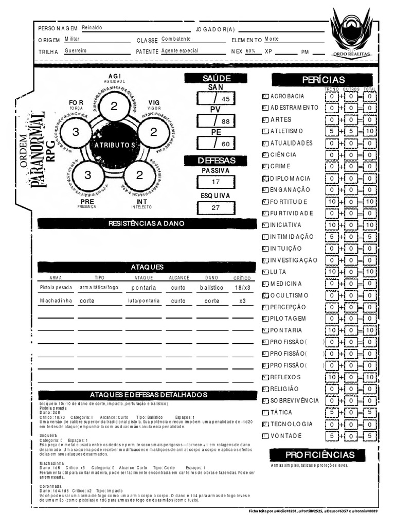 Ficha de Personagem Militar para RPG | PDF | Pistola | Armas de fogo