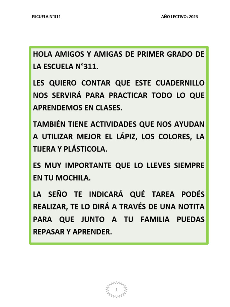 Cuadernillo de Práctica para Primer Grado | PDF