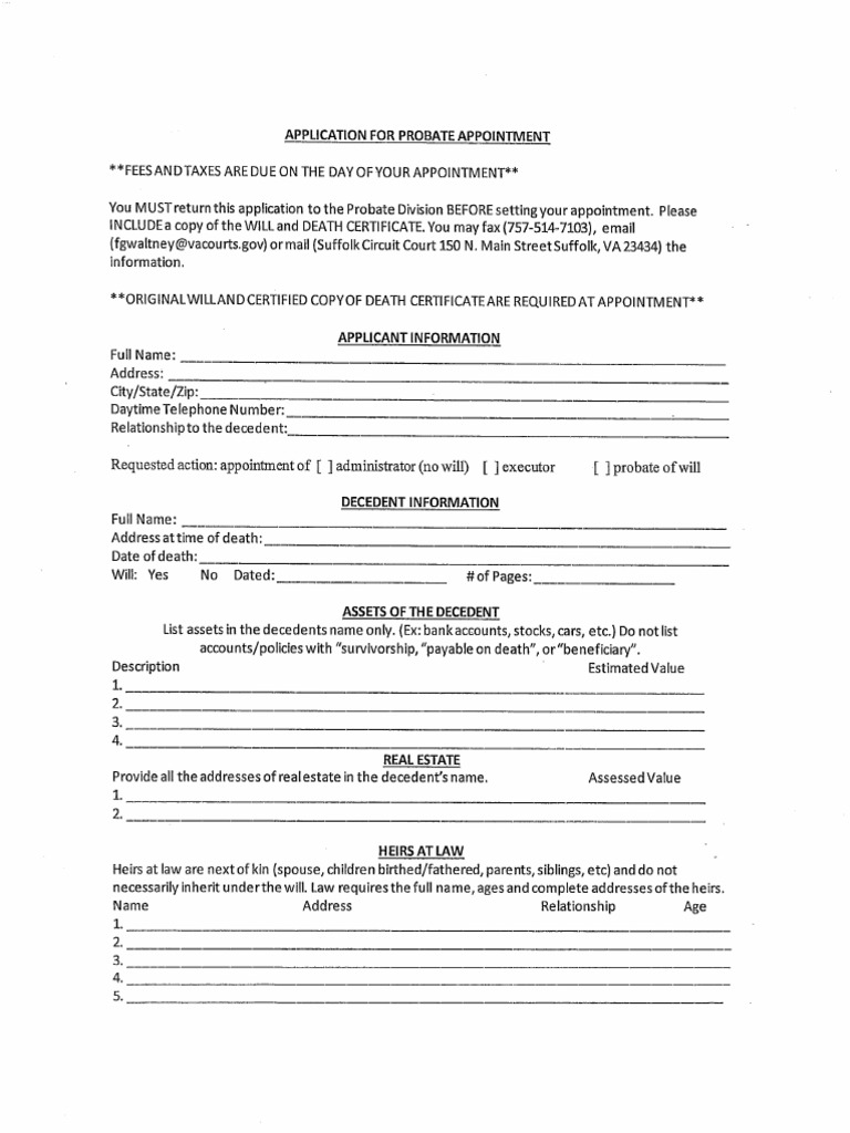 Probate appt form 2021 pdf