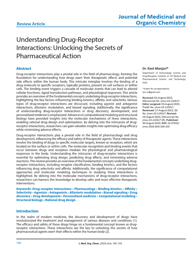 Drug-Receptor Interaction Insights | PDF | Receptor (Biochemistry ...