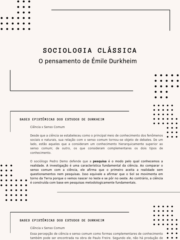 Durkheim: Ciência e Senso Comum na Sociologia | PDF | Sociologia ...