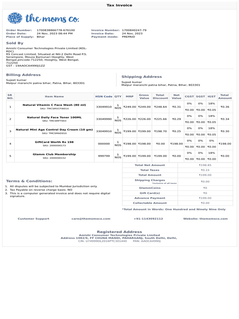 TheMomsCo Invoice 1700840247-79 | PDF | Taxation | Government Finances
