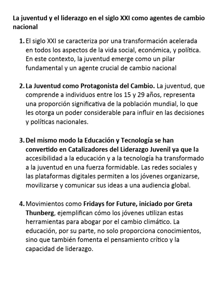 Juventud como Agente de Cambio en el Siglo XXI | PDF | Iniciativa ...