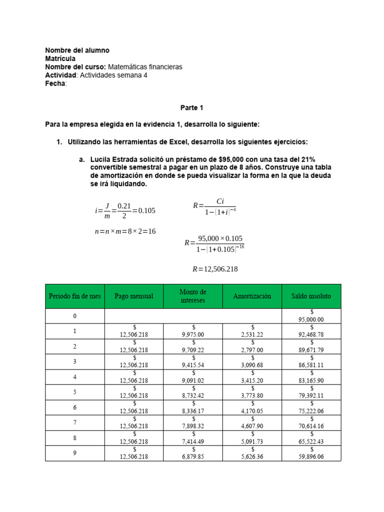 Ejercicios de Matemáticas Financieras en Excel | PDF | Tasas de interés ...