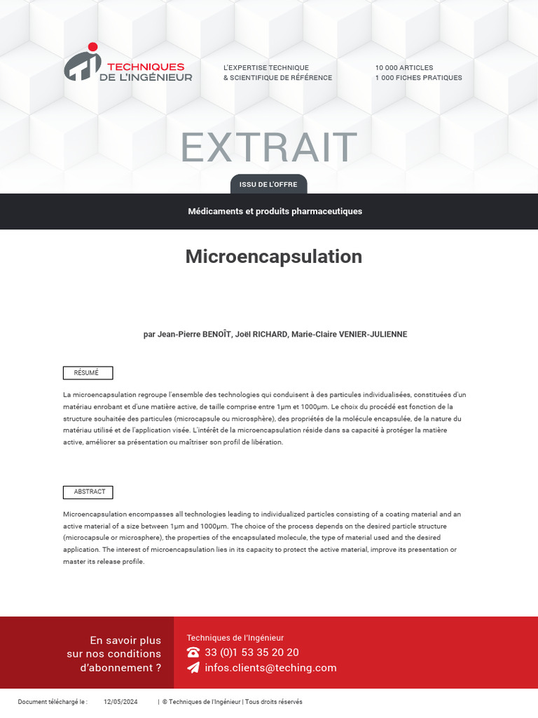 Microencapsulation : Technologies et Procédés | PDF | Émulsion | Polymère