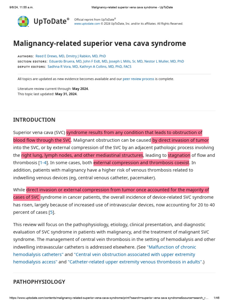 Malignancy related superior vena cava syndrome uptodate pdf vein