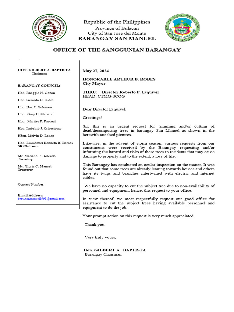 Request for Tree Trimming in San Manuel | PDF