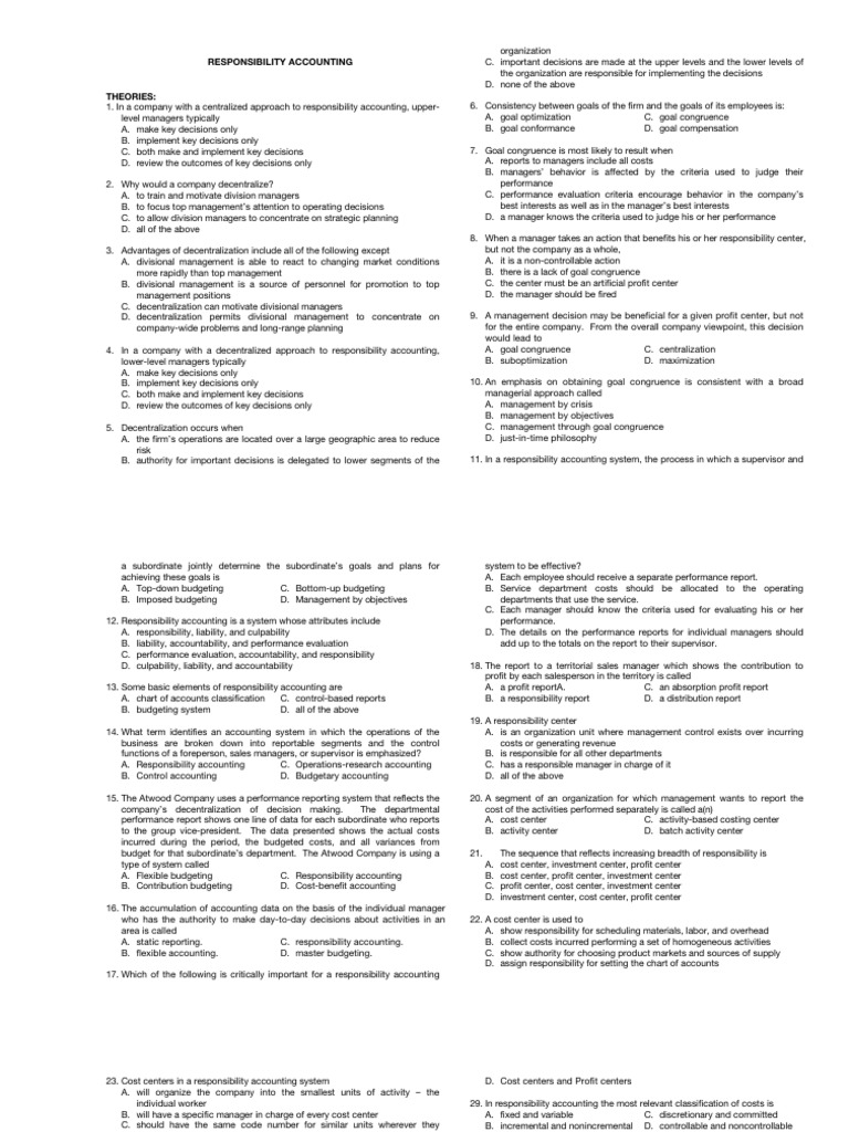 Ass Responsiblity Accounting | PDF | Return On Investment | Investing